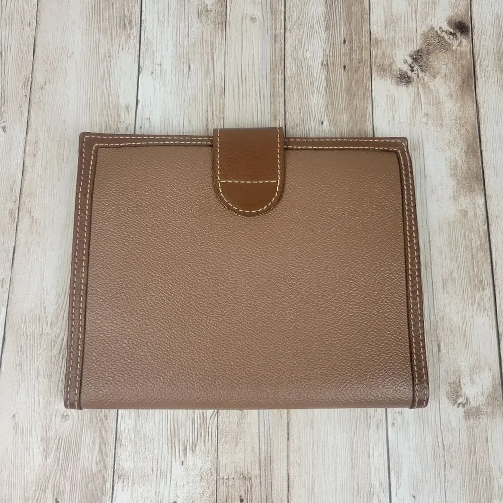 Vintage Trussardi Brown Leather Bifold Wallet with Checkbook Sleeve Portmanteau